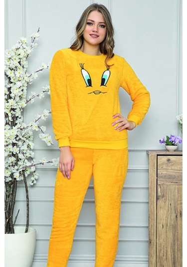 Waynap Kışlık Peluş Tweety Kadın Pijama Takımı Tampap 8170 Sarı