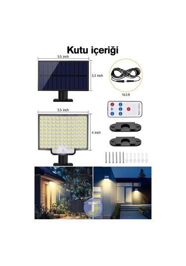 Technojet 106 Led Solar Duvar Lambası Smd Sarı Işık, Kumandalı, 3 Modlu, Ip65 Bahçe Aydınlatma