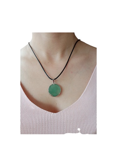 Yeşim Doğal Taşlı Hayat Ağacı Çelik Kolye - Kadın