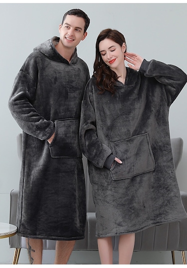 Mulberry Wellsoft Kapşonlu Giyilebilir Tv Battaniyesi Unisex Over Size Antrasit