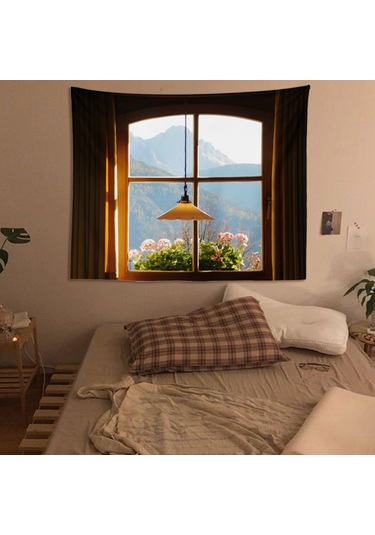 Yunboo Ev Dekorasyonu İçin Poliester Tapestri, Manzaralı Desenli, 130x150 Cm, Yeşil/sarı Seçenekli, Oda Arka Planı Örtüsü Çok Renkli