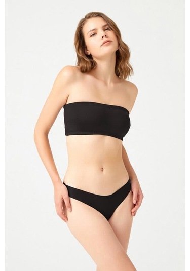 Siyah Straplez Crop Top Büstiyer Siyah