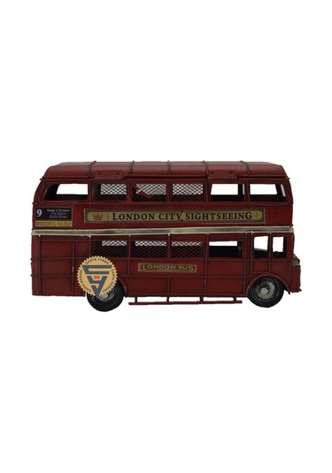 Dekoratif Nostaljik Metal Vintage London Bus Kırmızı