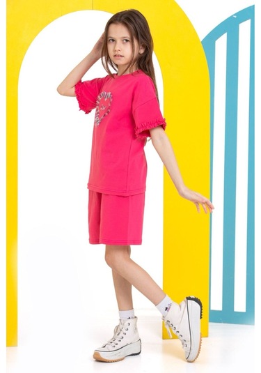 Kız Çocuk Şortlu Takım Fuşya