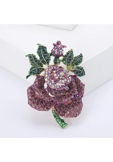 Ganzhoushop Uni Rhinestone Red1508 Pimleri O Multı Multı Kırmızı Kadınlar İnci İşlemeli Gül Endy Düğün Çiçekler Broş Kt Çok Renkli