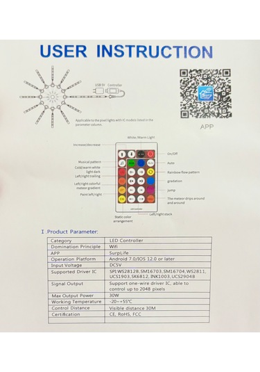Gökkuşağı Işıkları Kumandalı Şerit Led Rgb Ritimli Akıllı Işıklar Çok Renkli
