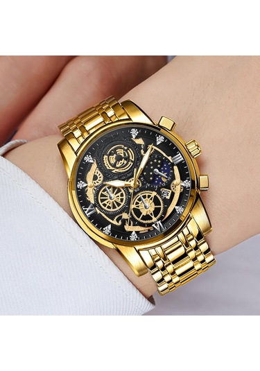 Altın Va Va Voom Spor Saatler Erkekler İçin Altın Üst Marka Lüks Paslanmaz Çelik Kol Saati Adam Saat Moda Chronograph Kol Saati No Packaging