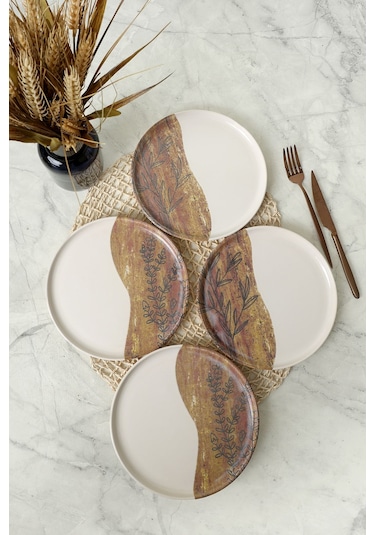 Keramika Terra Leaf Nordıc Pasta Tabağı 22 Cm 4 Adet / 22969-70 Çok Renkli