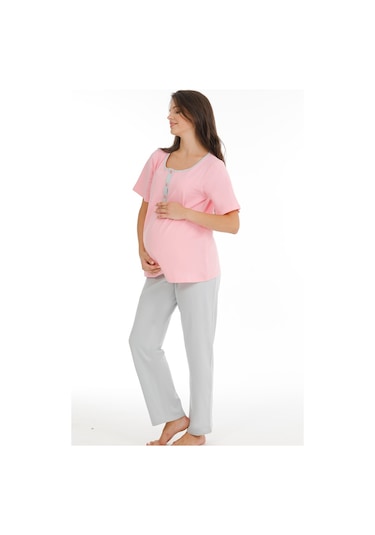 Parlingerie Hamile Lohusa Pijama Takımı Pembe-gri
