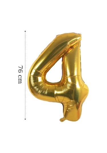 Folyo Balon 4 Rakamı Helyum Balon 76 Cm Altın Renk