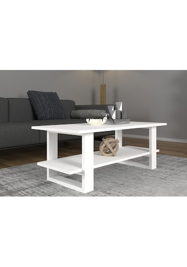 Index Modern Orta Sehpa Beyaz - Ahşap Ayaklı Dikdörtgen Tasarım 90x50