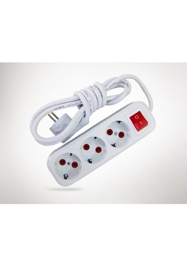Anahtarlı Topraklı 3'lü Priz 2 Mt Elektrik Prizi