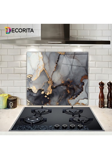 Decorita Cam Ocak Arkası Koruyucu|Stark MermerGörünümlü|52cmx60cm