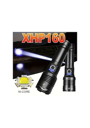 Xuweiwei Yüksek Güçlü Xhp160 Şarj Edilebilir 18650 Pil Led El Feneri 5 Mod 16 Çekirdekli Açık Bakır - Siyah