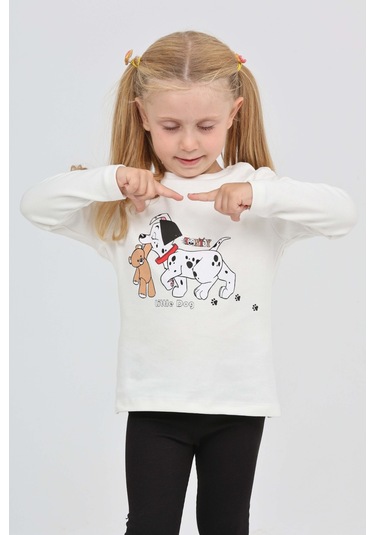 Toontoy Kız Çocuk Köpekli Ayı Baskılı Sweatshirt Ekru