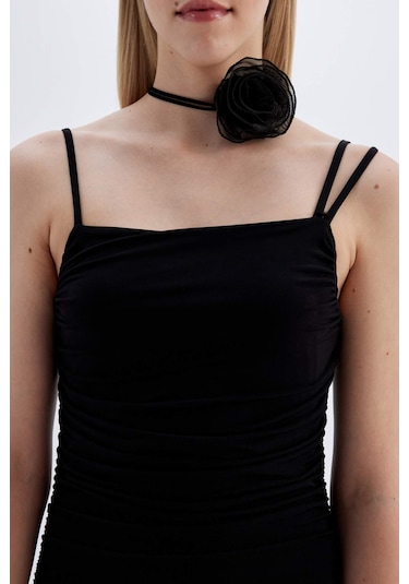 DeFacto Bodycon Askılı Midi Elbise C8948AX24SMBK81