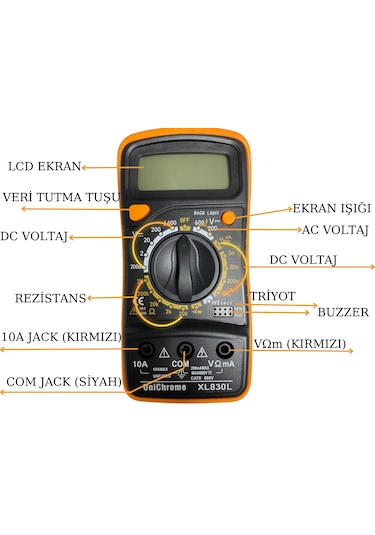 Xl830l Dijital Multimetre Led Ekranlı Avometre Mini Ölçü Aleti 9v