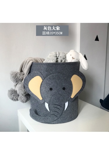 Büyük Kapasiteli Karikatür Hayvan Keçe Saklama Kovası Yıkanabilir Elephant