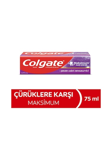 Colgate Maksimum Anti-Çürük+Şeker Asidi Dengeleyici Diş Macunu 75 ML