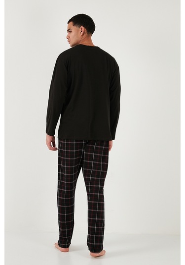 Buratti Ekoseli Pamuklu Regular Fit Yüksek Bel Bisiklet Yaka Erkek Pijama Takımı 6574000 Siyah