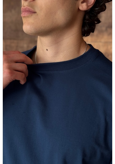 Hyman Erkek %100 Pamuk Oversize Basic T-shirt İndigo