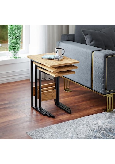 Ceramical 3'lü Zigon Sehpa - Atlantik Çam Atlantik Çam