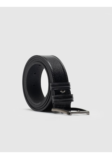 Cabani %100 Hakiki Deri Erkek Siyah 3,5 Cm Dikişli Klasik Kemer Siyah