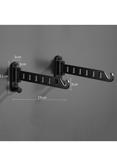 Besthome1 Alüminyum 6 Delikli Duvar Çamaşır Asacı - Siyah 2'li Paket Banyo/balkon/küche Stabile Uygun Siyah