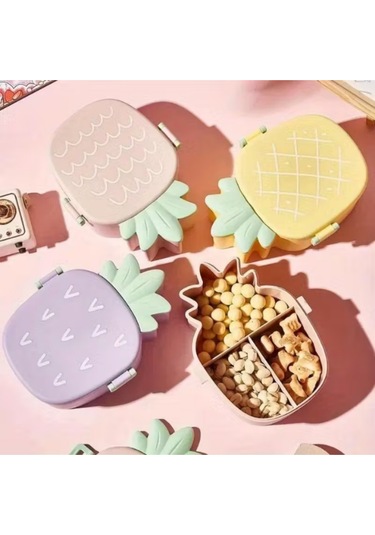 Ananas Görünümlü Çocuk Beslenme Çantası 3 Bölmeli Taşınabilir Yemek Kabı Mor