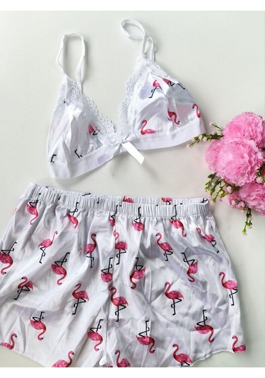 Şortlu Sexy Filamingolu Takım Çok Renkli