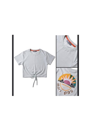 Kız Çocuk Sırtı Güneş Baskılı Bağlamalı Crop-12869 Beyaz