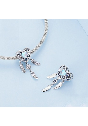 Bsc749 Ayar Gümüş S925 Kalp Zirkon Dreamcatcher Bilezik Boncuk Çok Renkli