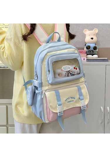 Novahub Kız Öğrenci Sırt Çantası Ortaokul Öğrenci Sırt Çantası Renk Kontrastlı Öğrenci Okul Çantası Siyah Siyah