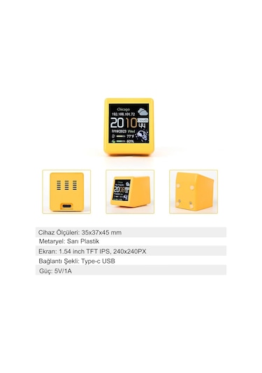 Hymark Akıllı Mini Hava Durumu İstasyonu 1.54 İnç Led Lcd 28x28mm