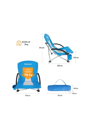 Kingcamp Lilac Beach Chair Plaj Ve Dinlenme Sandalyesi 2'li Set Blue Mavi