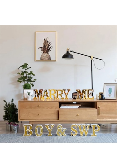 Jeemson Altın Led Harf Işığı M Modeli - Nikah, Doğum Günü, Parti Dekorasyonu Ve İfade Amacıyla - Pil Dahil Değil Diğer