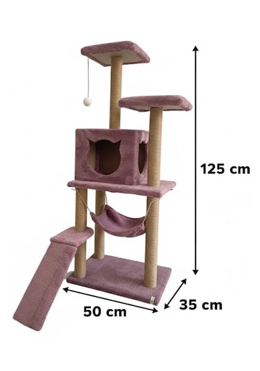 Missidea S9 Kedi Tırmalama Kulesi Platformlu 124 Cm Gül Kurusu