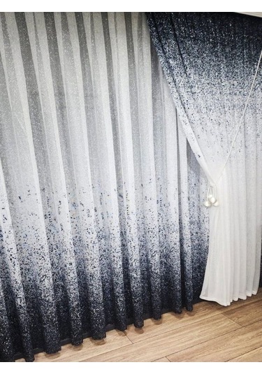 Tül Perde Yeni Tasarım Üst Renkli Kahverengi-vizon Serpinti Tül Ve Sağ/sol Takım Tül Fon Perde Lacivert