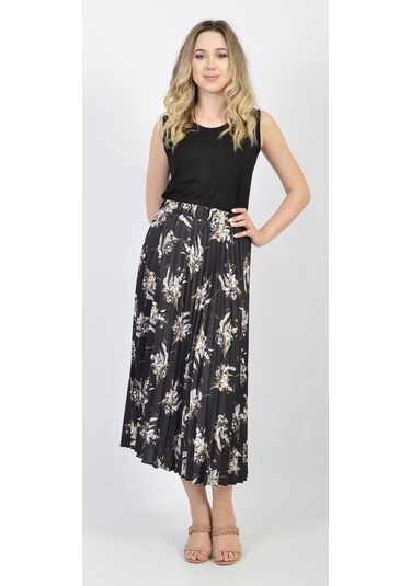 Soralline Bayan Plisoley Etek 781 Saten Empirme Siyah Siyah