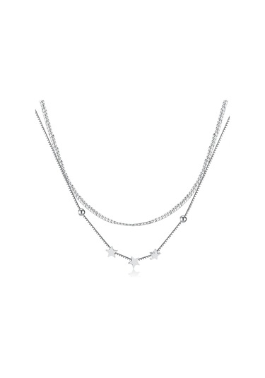 Sones Opk Gx2432 Paslanmaz Çelik Çift Katmanlı Pentagram Kolye, Renk: Çelik Rengi