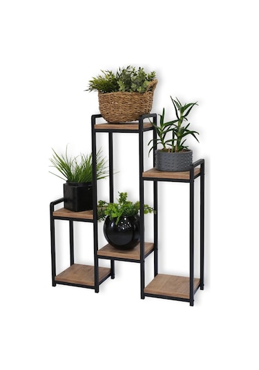 METAL AHŞAP 6 RAFLI SAKSI STANDI KATLI DİKEY SAKSILIK ÇİÇEKLİK