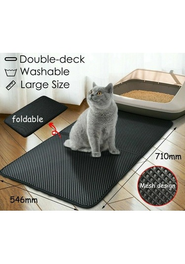 Mufunye Büyük Kedi Kumu Matı - Su Geçirmez, Kaymaz Ve Kolay Temizlenebilir Eva Tasarım