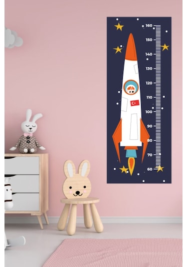 Çocuk Odası Uzay Roketi Temalı Boy Ölçme Cetveli Duvar Sticker