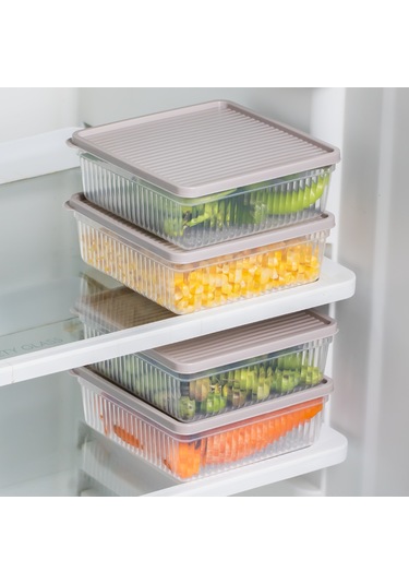 Porsima 5306 4 Lü Buzdolabı Ve Difriz Düzenleyici Saklama Kabı Seti - Bpa İçermez Kapicino, 1 Lt Cappuccino