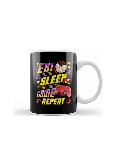 Funny Eat Sleep Game Repeat Gamer Gaming Kupa Bardak Porselen Karışık