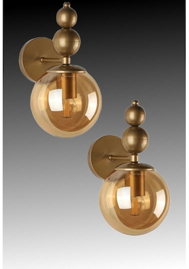 Bolivia 2li Eskitme Gold Bal Camlı Duvar Aplik Eskitme Gold