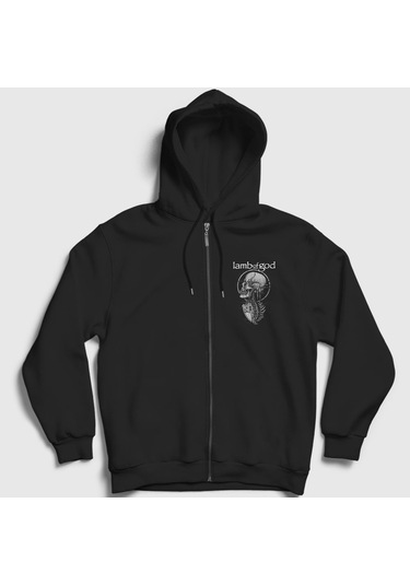 Presmono Unisex Skeleton Lamb Of God Fermuarlı Kapüşonlu Sweatshirt Siyah