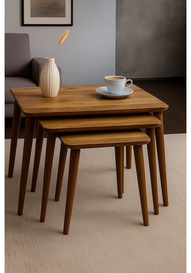 İstanbul 3'lü Zigon Sehpa %100 Mdf Ceviz/urartu