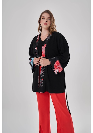 Mizalle Desen Garnili Kimono Siyah