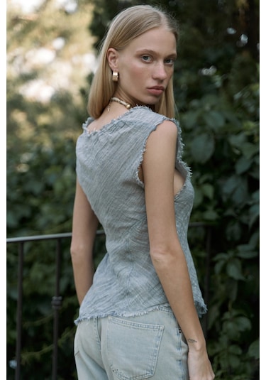 Mai Collection Mai Studios Co. Veilinas Asimetrik Füme Keten Crop Füme